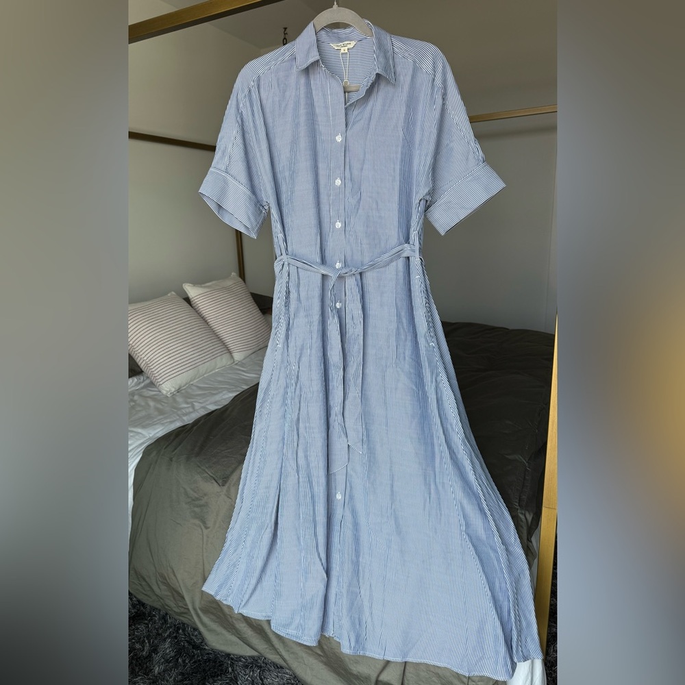 Max Studio Light Blue Striped Maxi Shirt Dress